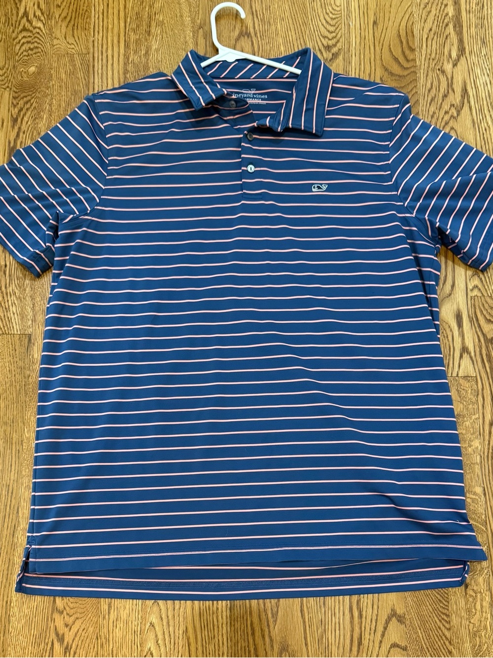 Vineyard Vines Navy and Pink Striped Performance Polo